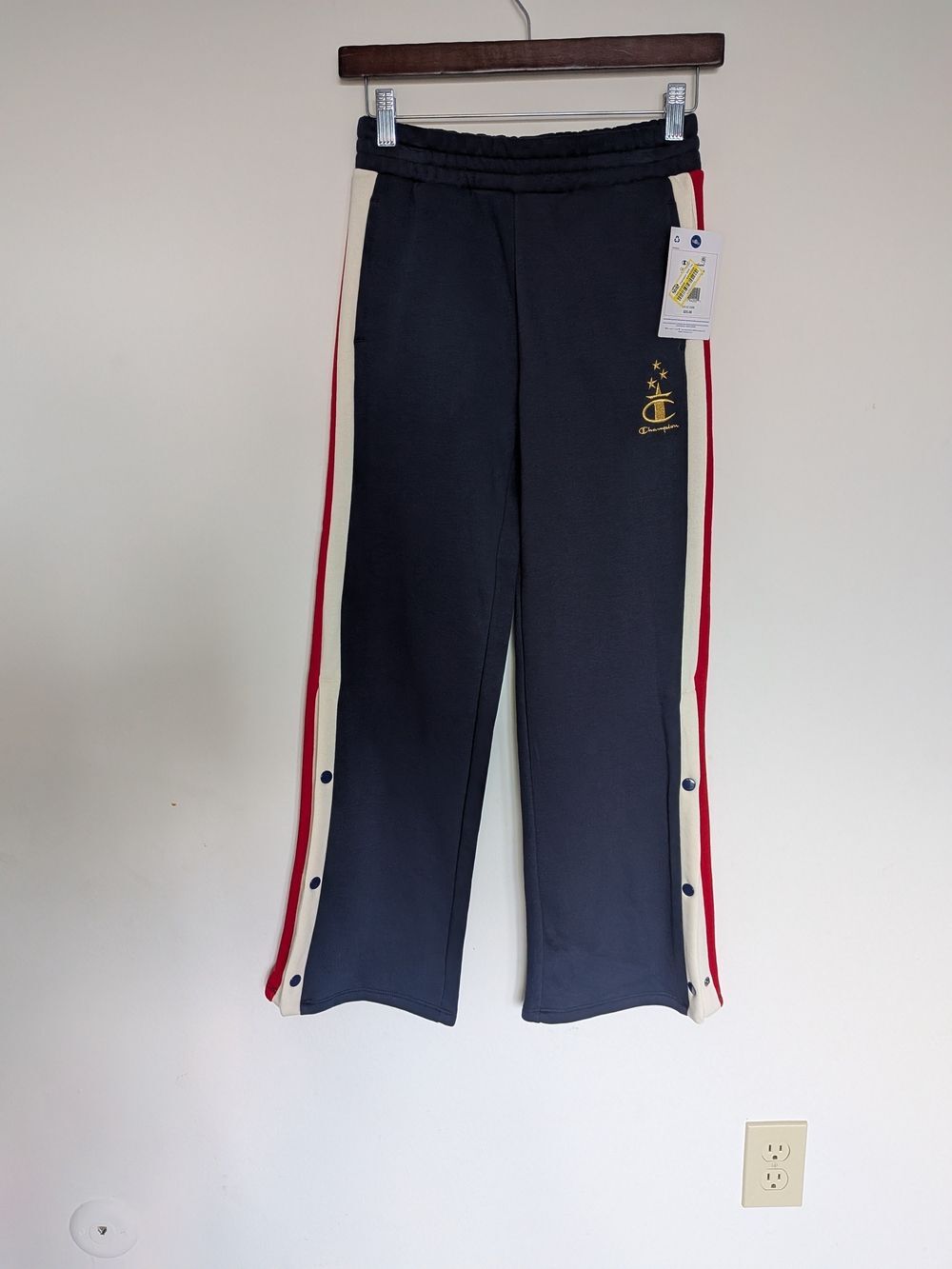 Champion Navy Track Pants Red Cream Side Stripe Athletic Joggers Kids L 10-12